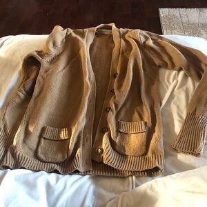 Zara Knit Caramel Colour Cardigan with Elbow Patches Size Large